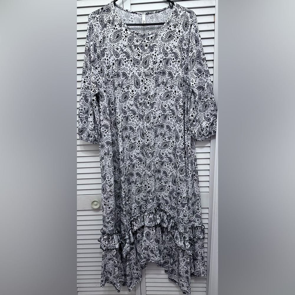 Celeste Black & White Paisley Maxi Dress 1X